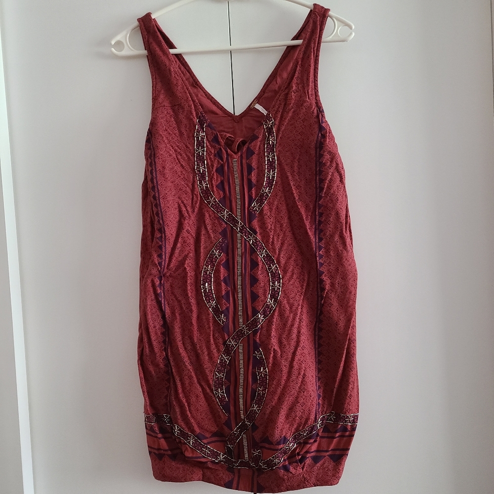 Burgundy beaded free people loose dress